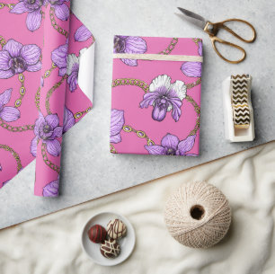 Orchids and chains, violet and pink wrapping paper