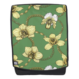 Orchids and chains, yellow and kelly green backpack