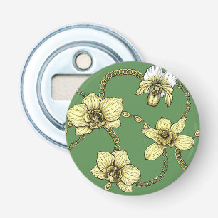 Orchids and chains, yellow and kelly green bottle opener