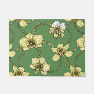 Orchids and chains, yellow and kelly green doormat