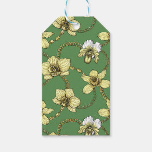 Orchids and chains, yellow and kelly green gift tags