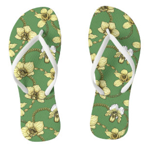 Orchids and chains, yellow and kelly green jandals