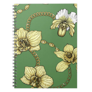 Orchids and chains, yellow and kelly green notebook