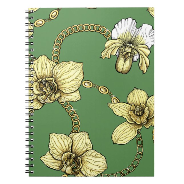 Orchids and chains, yellow and kelly green notebook (Front)
