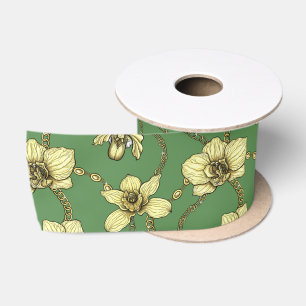 Orchids and chains, yellow and kelly green satin ribbon