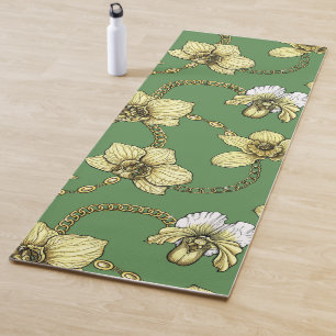 Orchids and chains, yellow and kelly green yoga mat