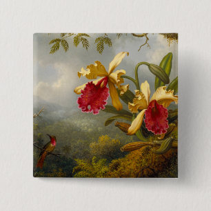 Orchids and Hummingbird Heade 15 Cm Square Badge