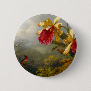 Orchids and Hummingbird Heade 6 Cm Round Badge
