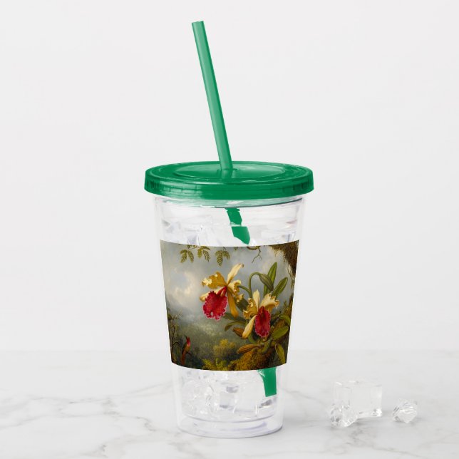 Orchids and Hummingbird Heade Acrylic Tumbler (Front Ice)