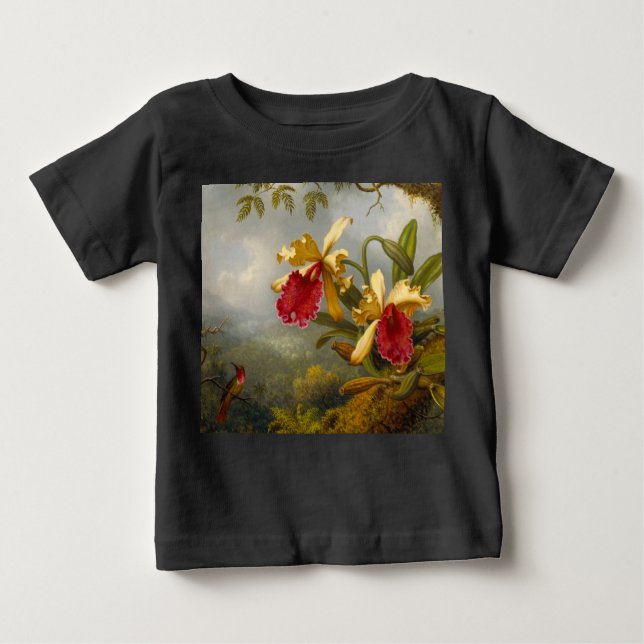 Orchids and Hummingbird Heade Baby T-Shirt (Front)