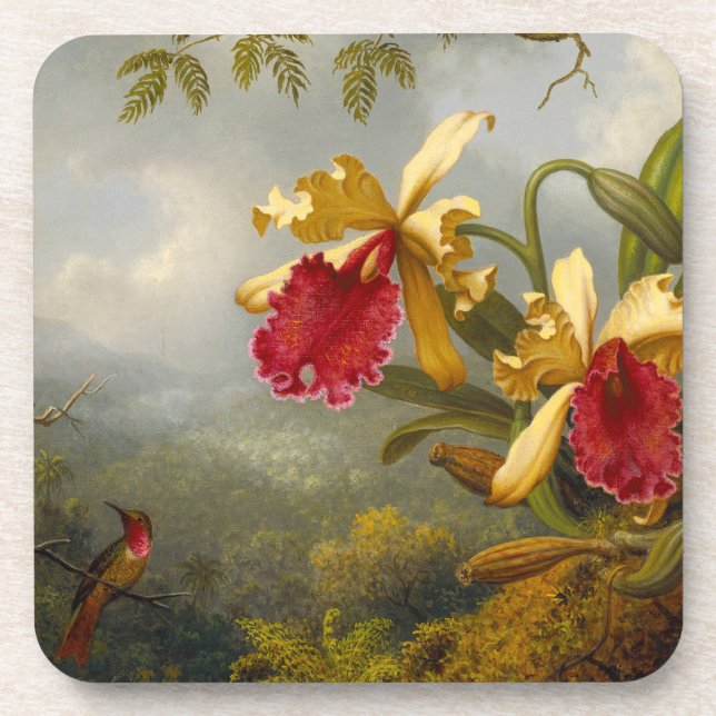 Orchids and Hummingbird Heade Coaster (Front)