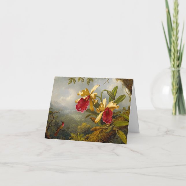 Orchids and Hummingbird Heade Invitation (Front)