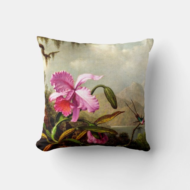Orchids and Hummingbirds near a Mountain Lake Cushion (Front)