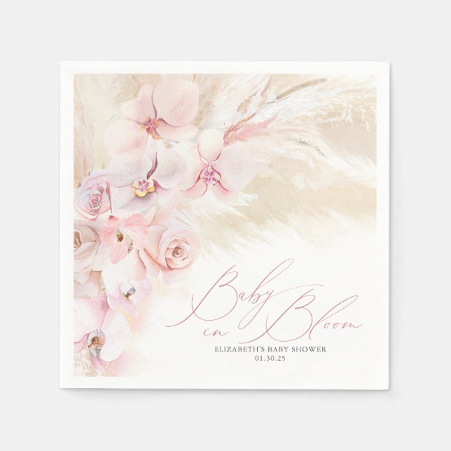 Orchids and Pampas Grass Elegant Baby in Bloom Napkin (Front)