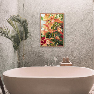 Orchids and Red Chrysanthemums Floral Photo Print