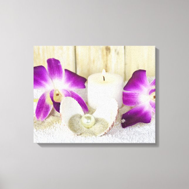 orchids and spa candle with seashell canvas print (Front)