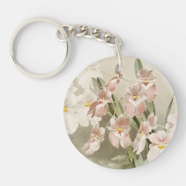 Orchids Blossom Vintage Art Painting Key Ring (Front)