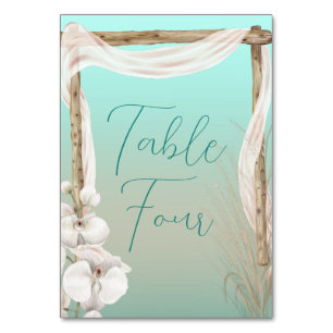Orchids & Boho Arch on the Beach Wedding Table Number