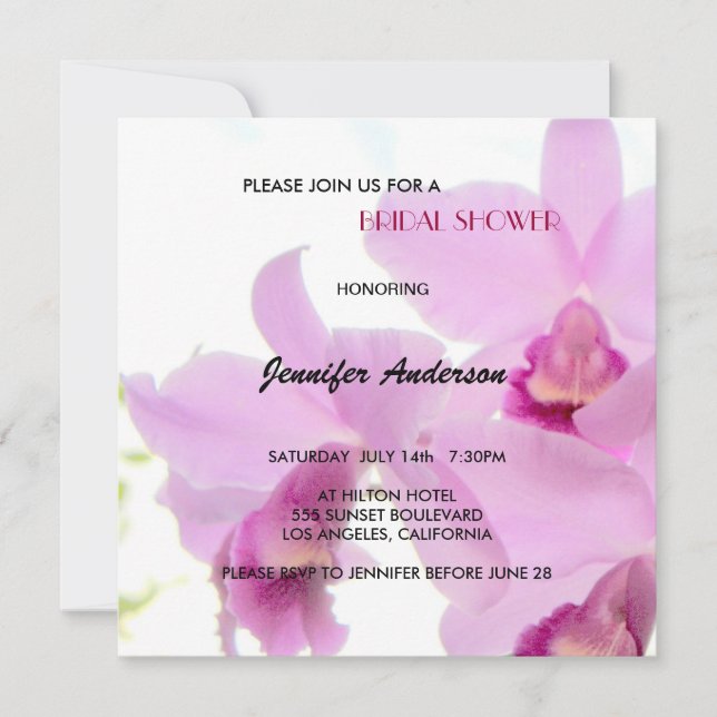 Orchids Bridal-Wedding Shower or Birthday Invites (Front)