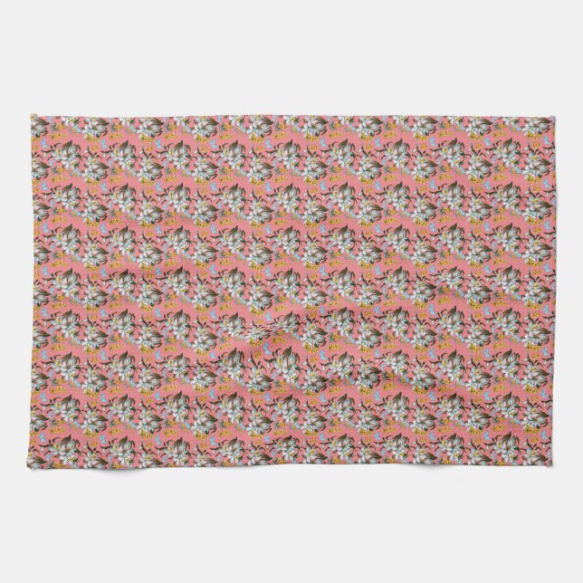 Orchids Butterflies Pink Botanical Tea Towel (Horizontal)