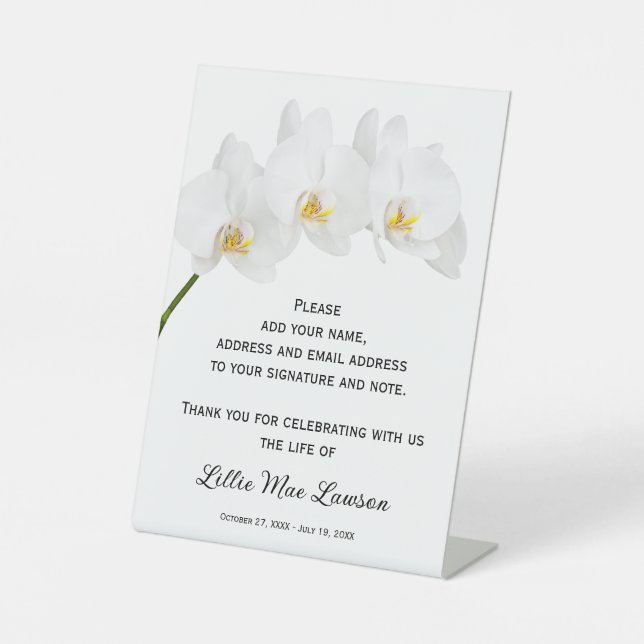 Orchids Celebration of Life Guest Book Pedestal Sign (Front)