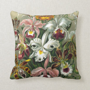 ORCHIDS: ERNST HAECKEL RETRO FLORAL PATTERN CUSHION