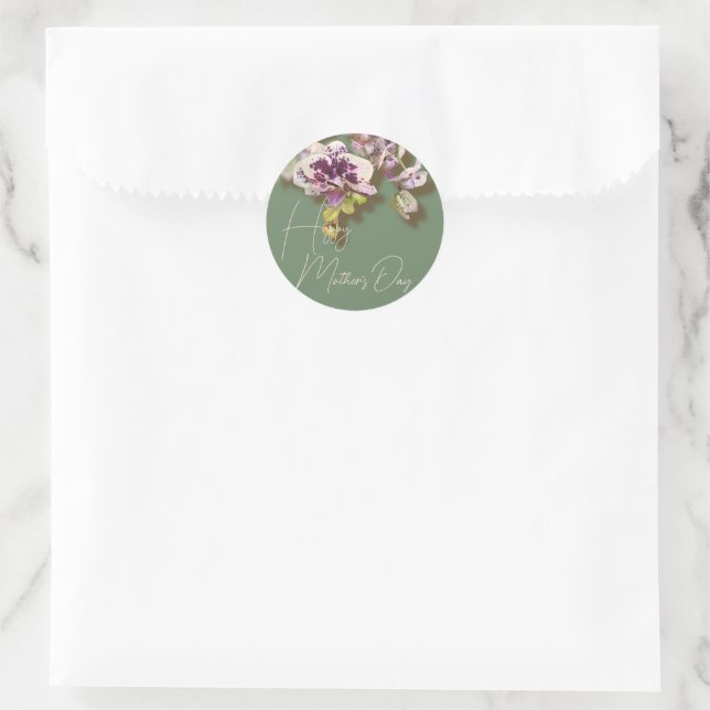 Orchids Floral Happy Mother’s Day       Classic Round Sticker (Bag)