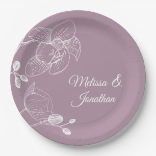 Orchids floral modern purple elegant wedding paper plate
