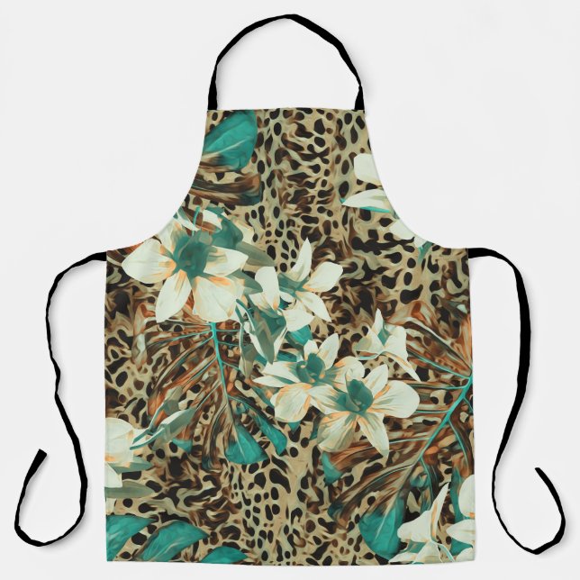 Orchids Floral Watercolor Seamless Illustration Apron (Front)