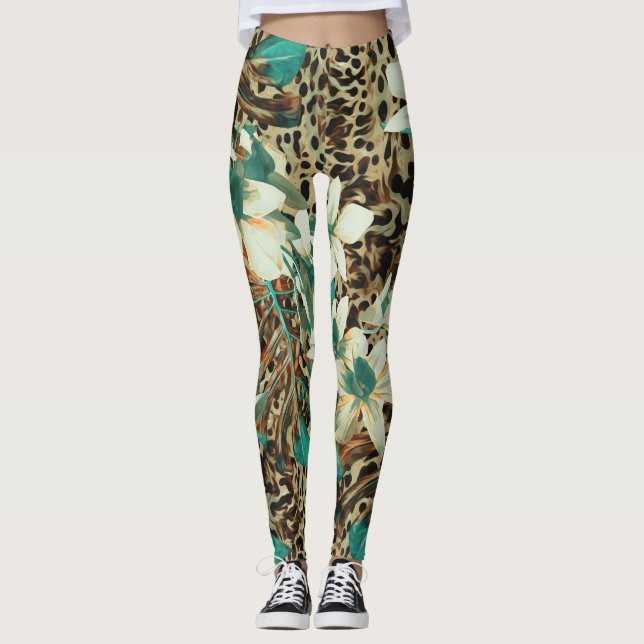 Orchids Floral Watercolor Seamless Illustration Leggings (Front)