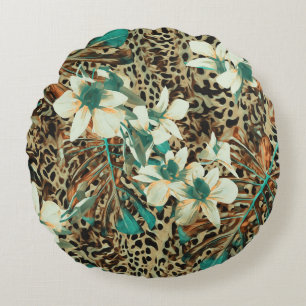 Orchids Floral Watercolor Seamless Illustration Round Cushion