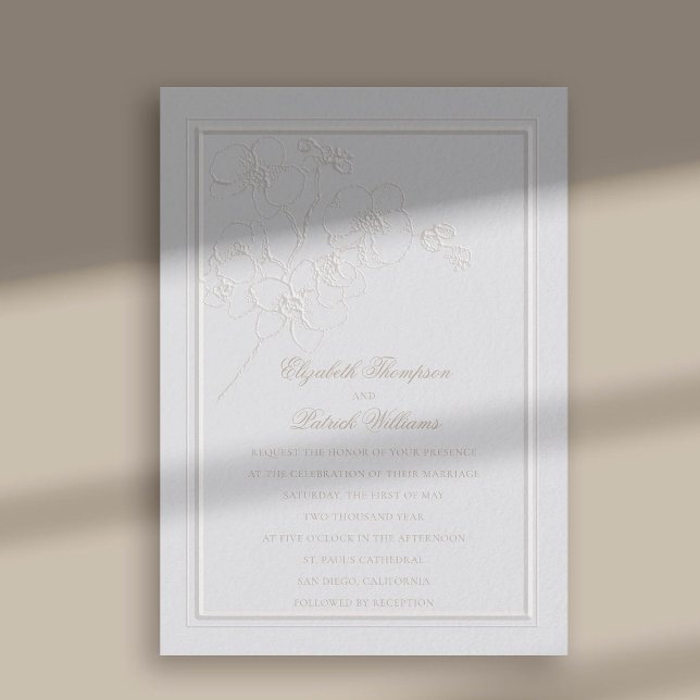 Orchids Formal Classic Ivory Art Drawn Wedding Invitation (faux embossed orchids double frame modern classic wedding invitation ivory)