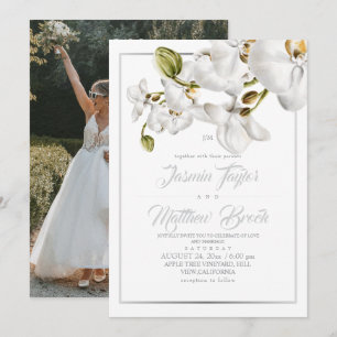 Orchids Frame Elegant Wedding Photo Invitation
