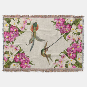 Orchids & Hummingbirds Throw Blanket
