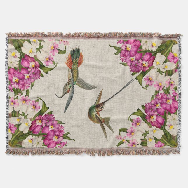 Orchids & Hummingbirds Throw Blanket (Front)