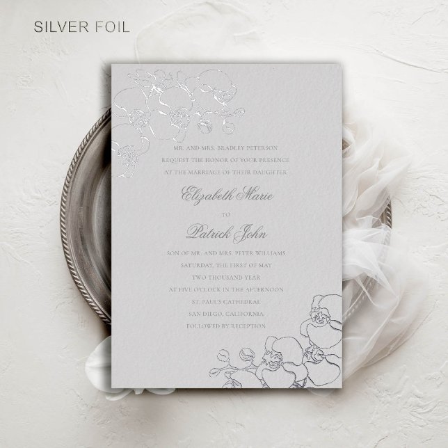 Orchids Ivory Formal Traditional Parents Wedding (orchids wedding invitation formal traditional modern classic double frame ivory silver foil)