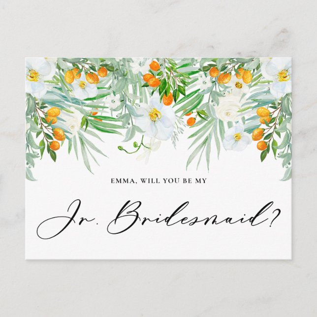 Orchids & Kumquats Will You Be My Jr Bridesmaid Postcard (Front)