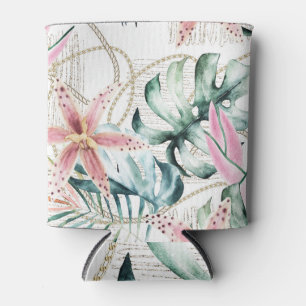 Orchids Leaves Gold Chains Tropical Can Cooler