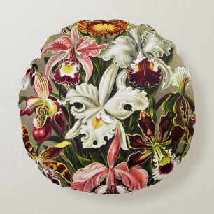 Orchids, Orchideae Denusblumen Ernst Haeckel  Round Cushion