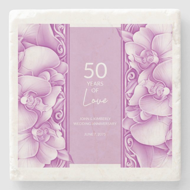 Orchids Ornate Wedding Anniversary  Stone Coaster (Front)