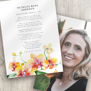 Orchids Photo Sympathy Funeral Memorial Card