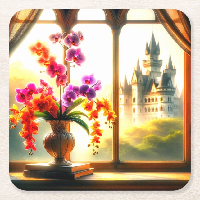 Orchids Square Paper Coaster (Front)