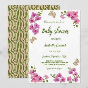 Orchids Tropical Butterfly Baby Shower Invitation