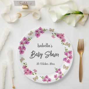 Orchids Tropical Butterfly Purple Pink  Paper Plate