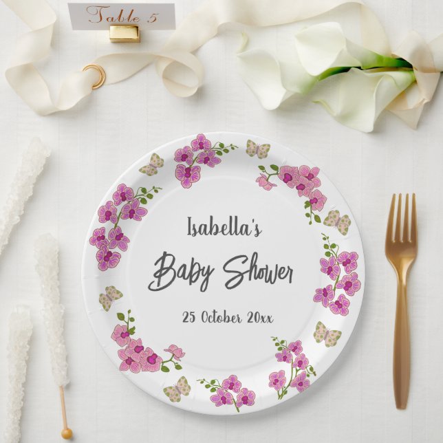 Orchids Tropical Butterfly Purple Pink  Paper Plate (Wedding)