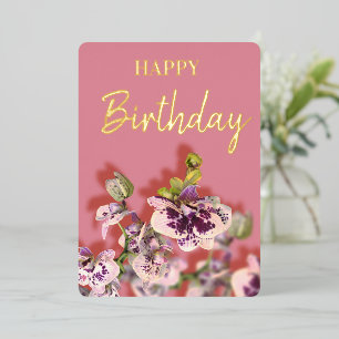 Orchids Tropical Floral Happy Birthday Real Gold