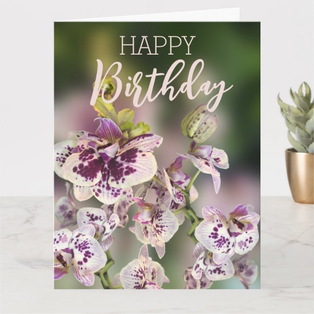 Orchids Tropical Floral Happy Birthday Real Gold   Card (Small Plant)