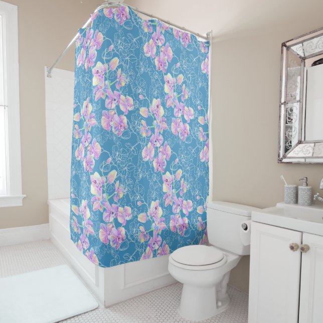 Orchids watercolor shower curtain (In Situ)