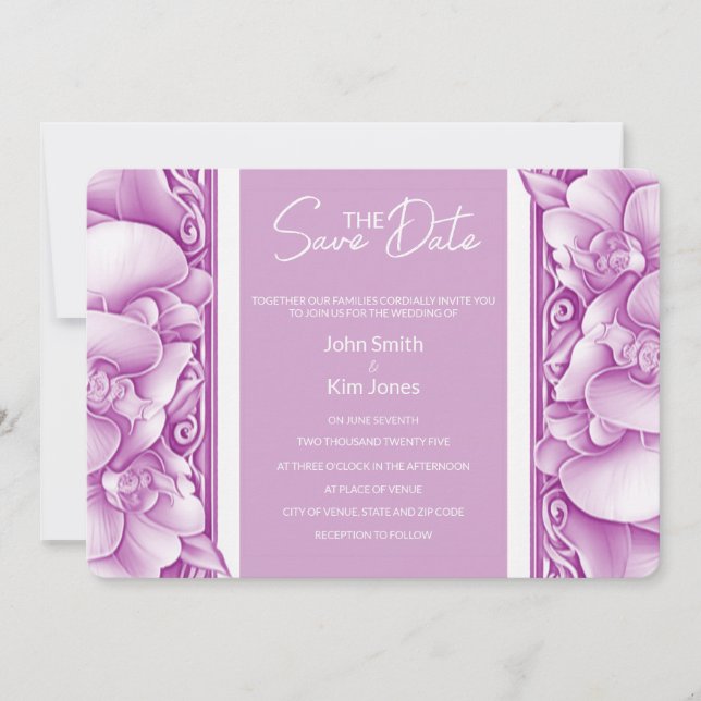 Orchids Wedding Ornate Save The Date Invitation (Front)