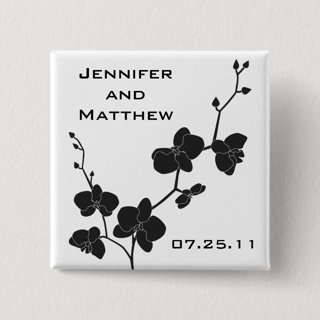 Orchids Wedding Pin - Black and White (Front)